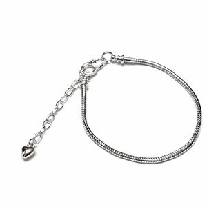 Silver Tone Heart Charm Snake Chain Bracelet Adjustable - New